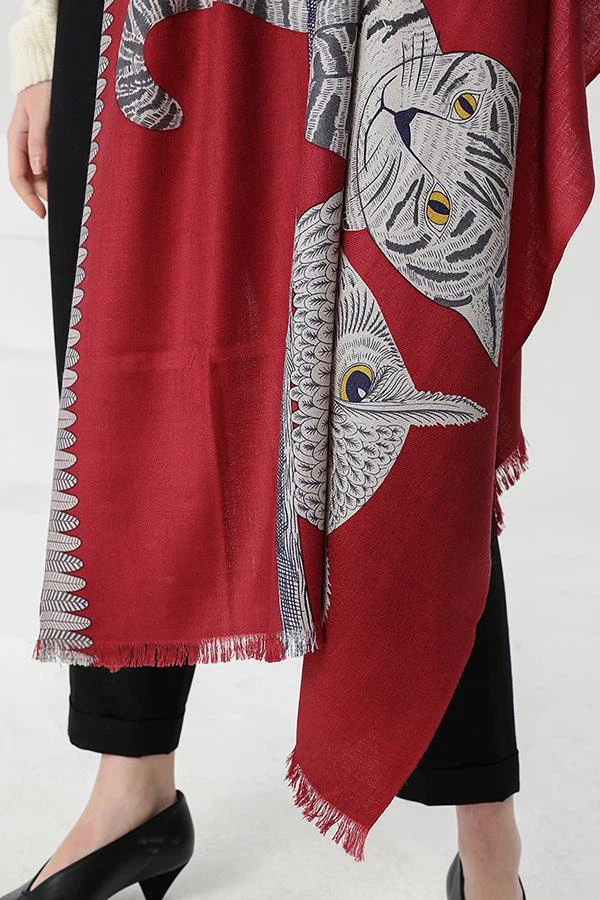 Burgundy Animal Print Cashmere Shawl